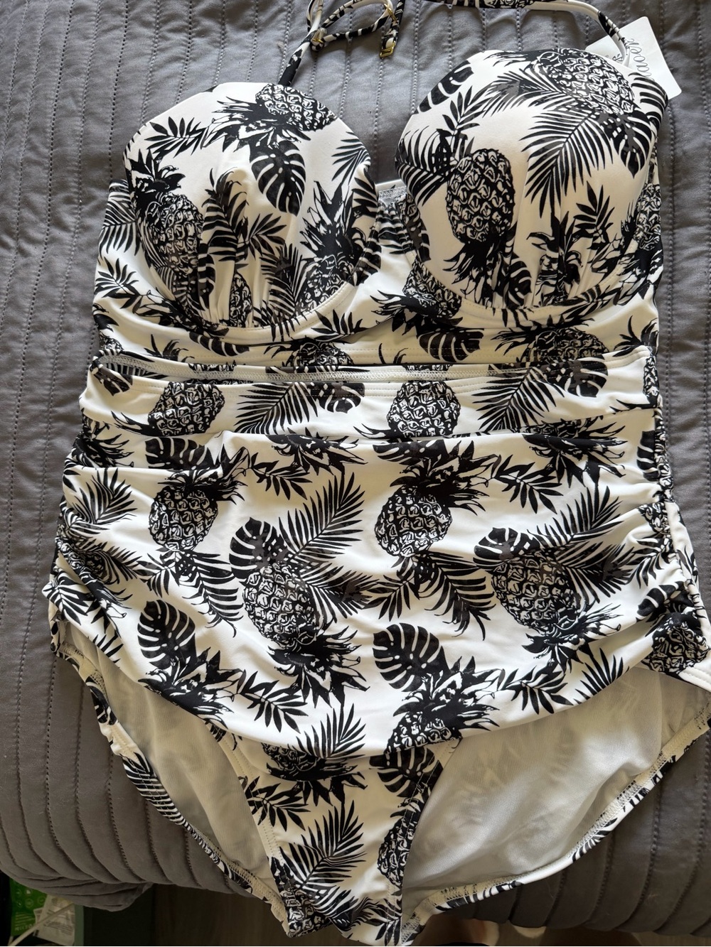 Black & White Pineapple Print Kids' One-Piece Swim Suit